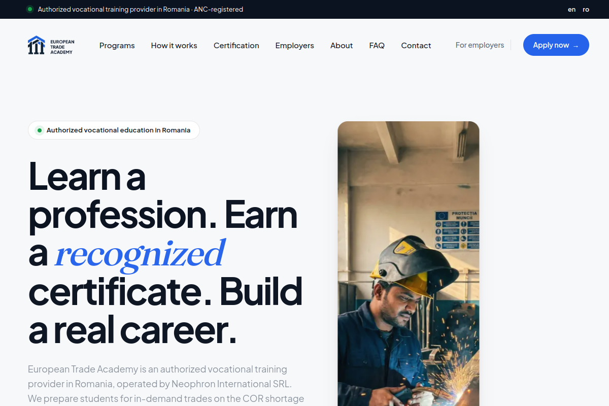 European Trade Academy — screenshot site web